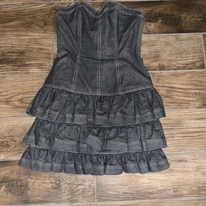 Patrick Kelly vintage Gray Strapless Denim ruffled Dress